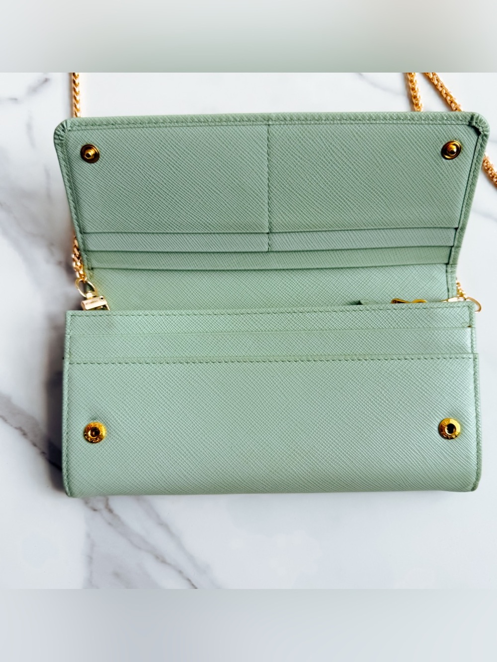 Prada Saffiano Mint green leather wallet on chain 🍃 - Picture 7 of 15